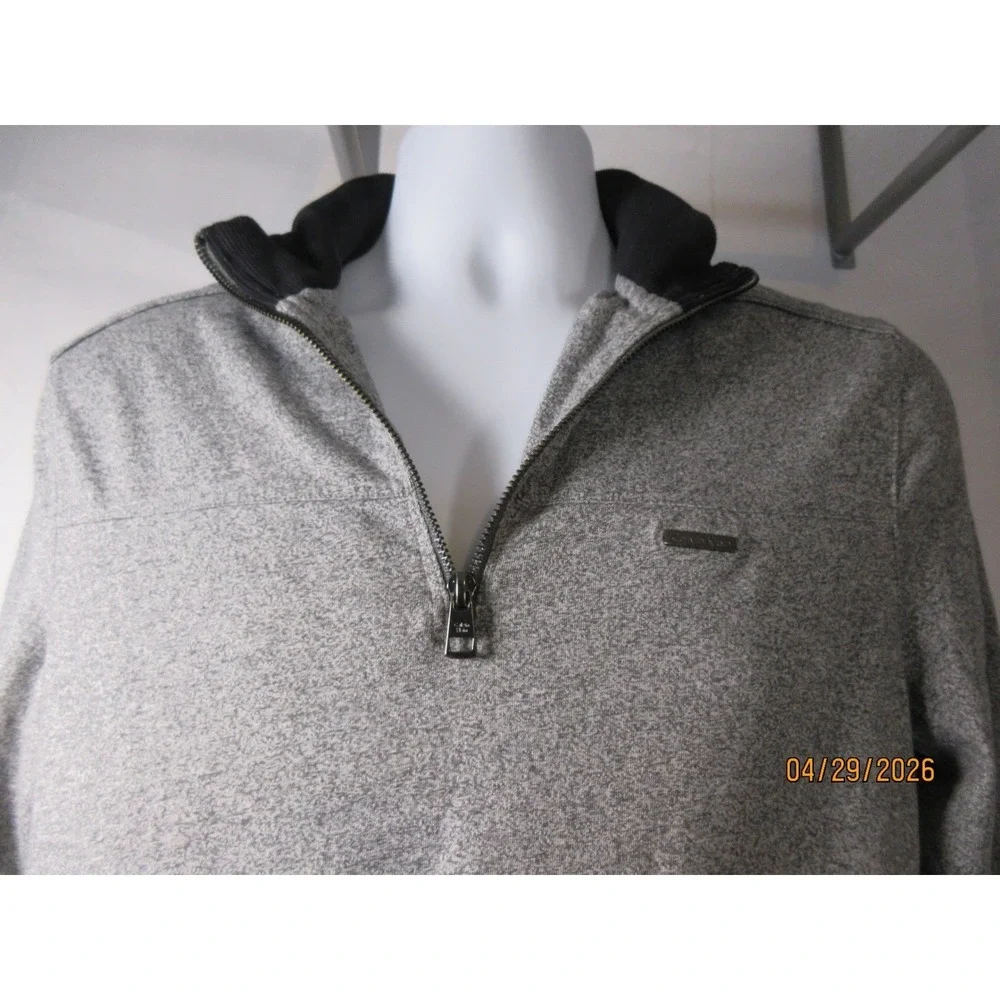 Calvin Klein Men's Quarter Zip Pullover Heather Grey Mock Neck Logo Top Size M - Picture 2 of 8